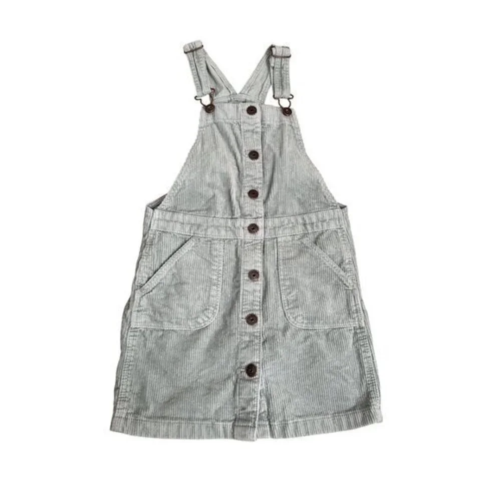 OshKosh Bgosh Girls Size 8 Light Gray Corduroy Overall Dress With Button Front &